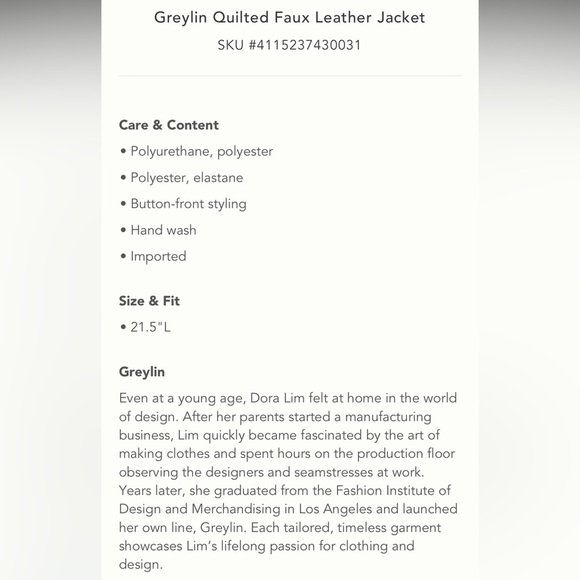 ANTHROPOLOGIE NWT Greylin Quilted Faux
Leather Jacket Size L. - Picture 7 of 9